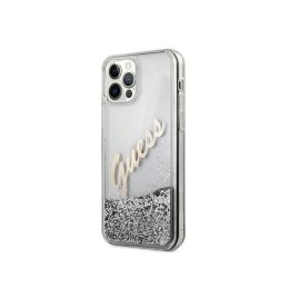 Etui GUESS Glitter Vintage Script do Apple iPhone 12/12 PRO srebrny