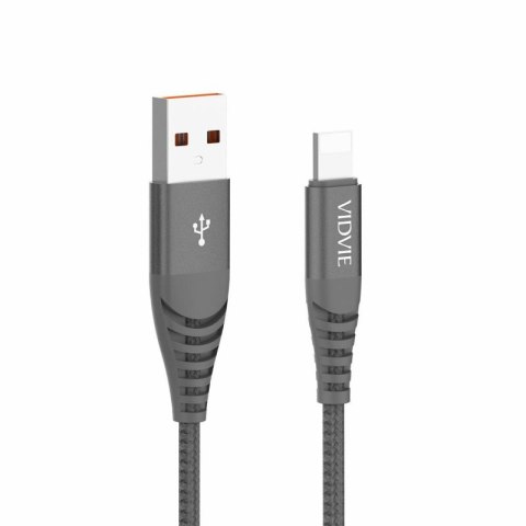 Kabel VIDVIE NYLON USB/Lightning 2.4A, 1.2m czarny PUDEŁKO