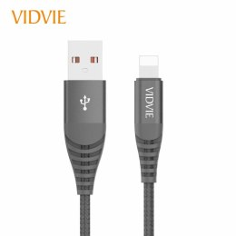 Kabel VIDVIE NYLON USB/Lightning 2.4A, 1.2m czarny PUDEŁKO