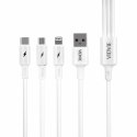 Kabel VIDVIE CB4003 USB/Micro + Type C + Lightning 2.4A, 1.2m biały