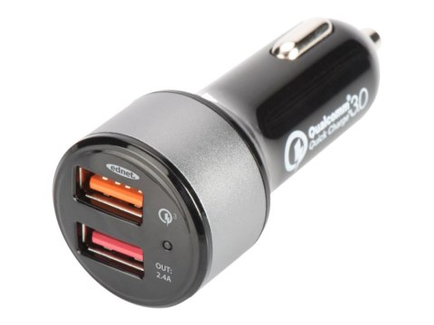 EDNET 84103 Ładowarka samochodowa Qualcomm Quick Charge 3.0, 2xUSB (3A/2,4A),czarno-srebrna