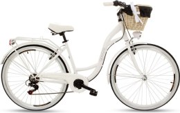 Rower miejski Mood 28 sześciobiegowy biały z wiklinowym koszem