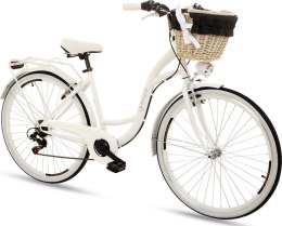 Rower miejski Mood 28 sześciobiegowy biały z wiklinowym koszem