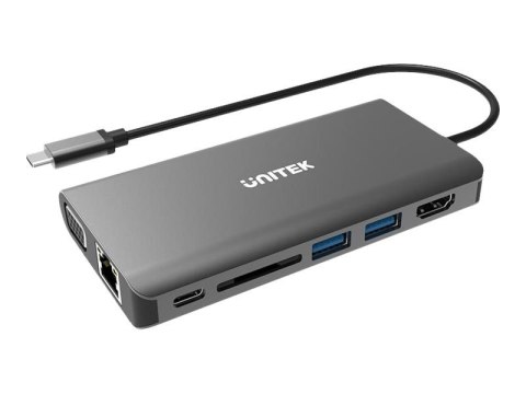 HUB 8-w-1 D1019A USB3.1 Typ-C + 2xUSB + HDMI + VGA + GIGA + SD